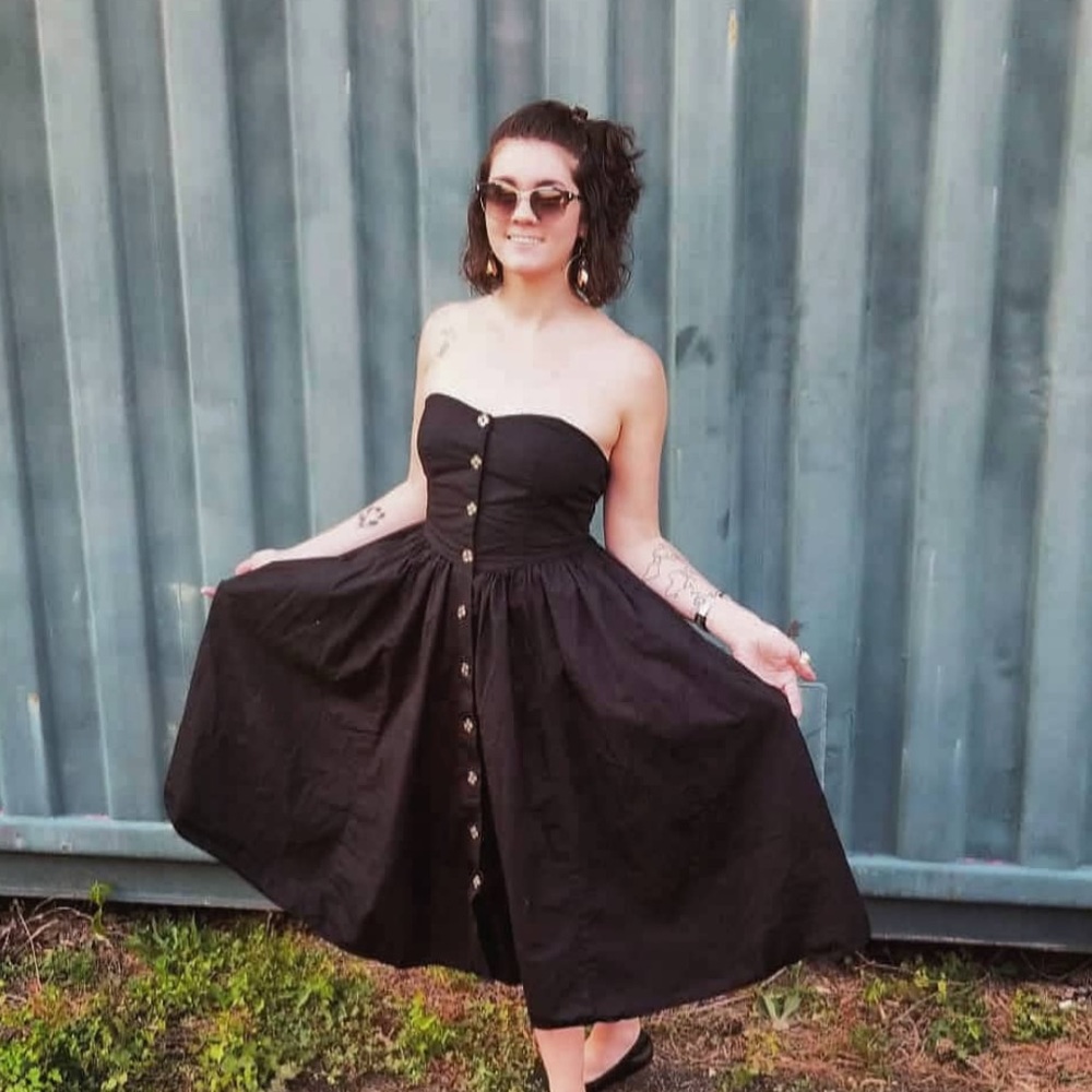 Free People Women’s Black Front Button Midi Dress